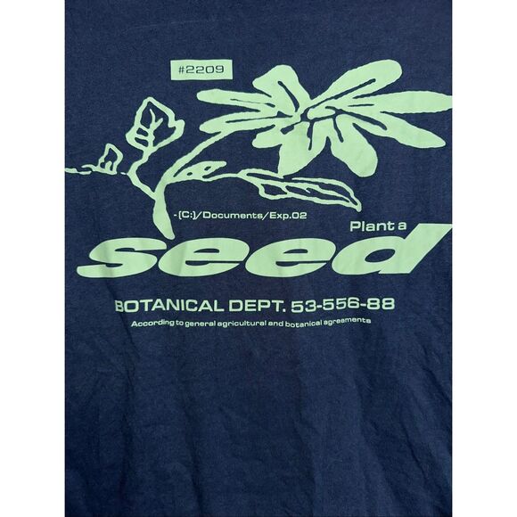 H&M Relaxed Fit Printed T-Shirt Men’s Medium Navy “Seed” Botanical Graphic Stree - Picture 5 of 7